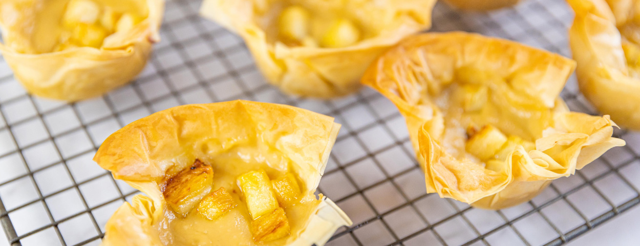 Coconut Custard Filo Tarts with Caramelised Pineapple