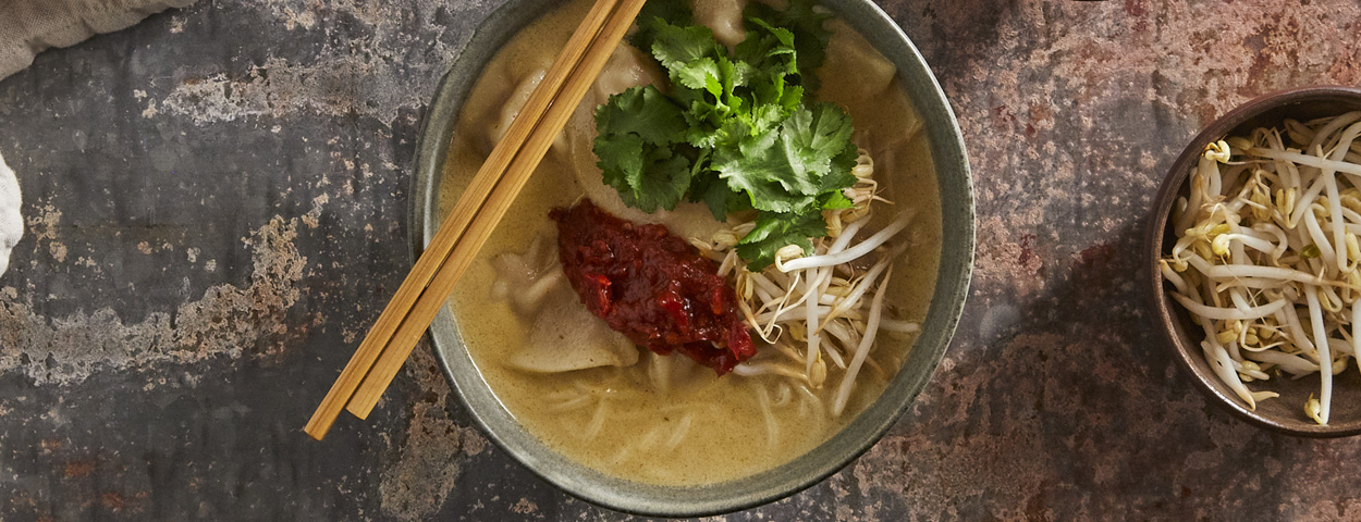 Dumpling Noodle Soup with Green Curry Broth