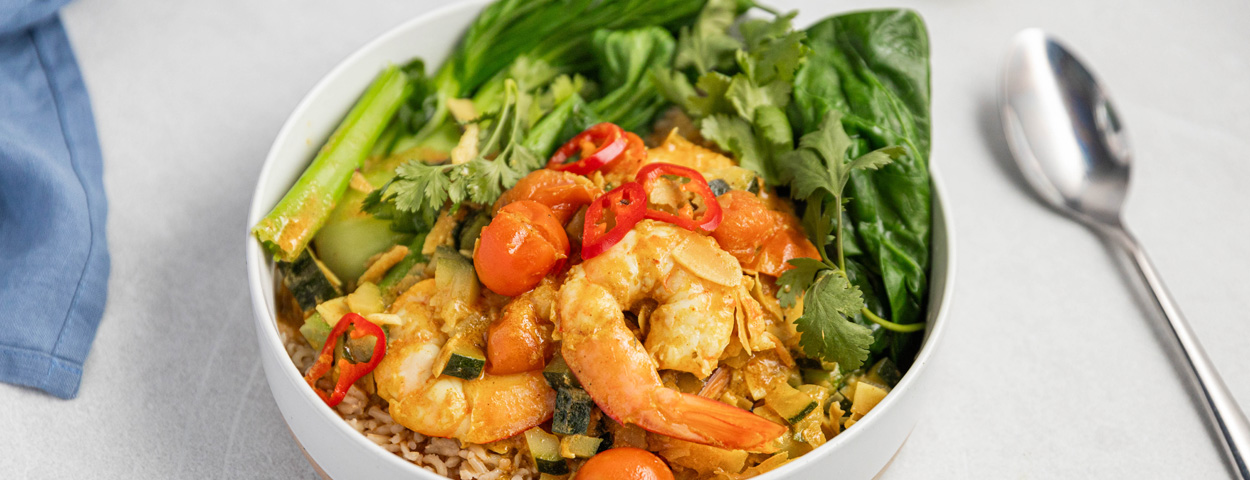 Prawn Yellow Curry With Steamed Asian Greens