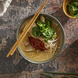 Dumpling Noodle Soup with Green Curry Broth