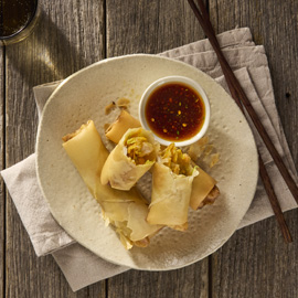 Prawn Spring Rolls with Fish Sauce Sweet Chilli Dressing